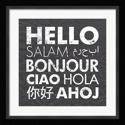 Framed Hello Square Gray Print