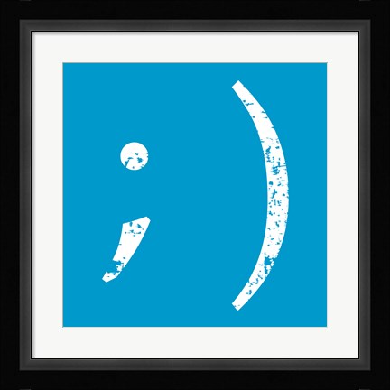 Framed Blue Wink Smiley Print