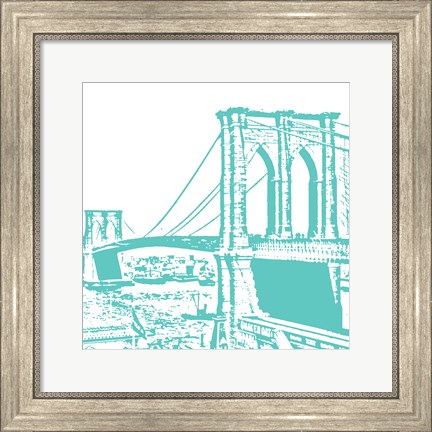 Framed Aqua Brooklyn Bridge Print