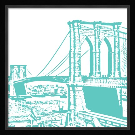 Framed Aqua Brooklyn Bridge Print