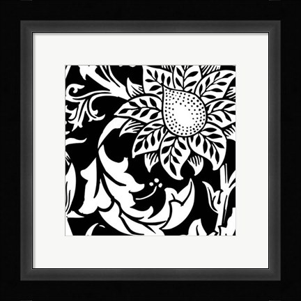 Framed B&amp;W Graphic Floral Motif II Print