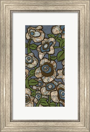 Framed Blue Batik Flowers I Print