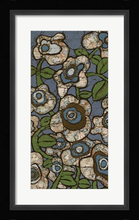 Framed Blue Batik Flowers I Print