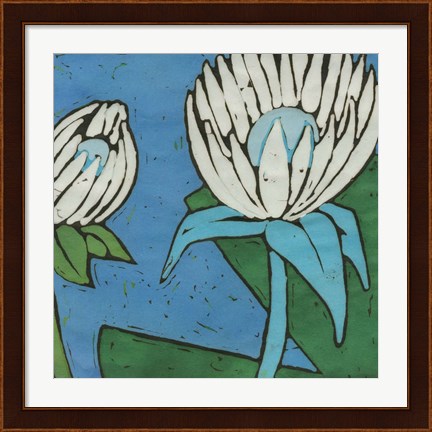 Framed Turquoise Batik Botanical IV Print
