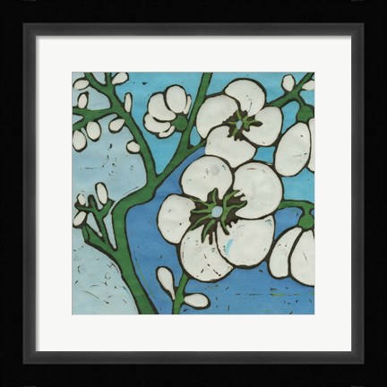 Framed Turquoise Batik Botanical V Print