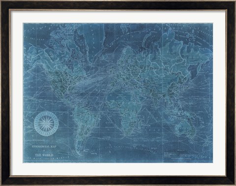 Framed Azure World Map Print