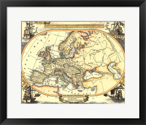 Framed Nautical Map of Europe Print