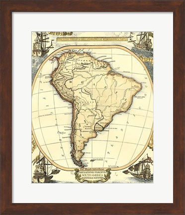 Framed Nautical Map of South America Print