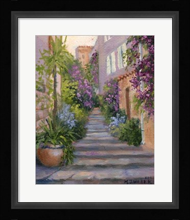 Framed Stairway Of Flowers Print