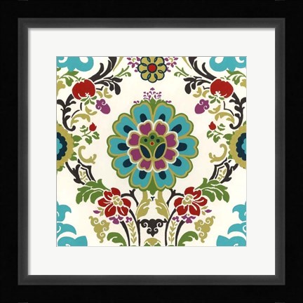Framed Jewel-tone Damask I Print