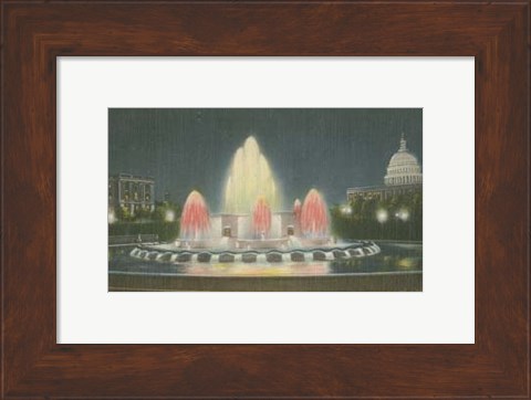 Framed Illuminated Fountain Capitol Plaza Print