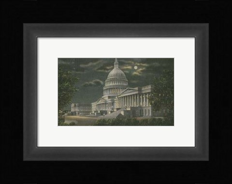Framed Capitol Building at Night Print