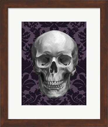Framed Skull on Damask Print