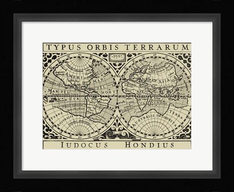 Framed Vintage Map on Khaki I Print