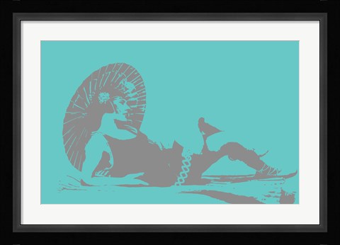 Framed 1920s Parasol on Blue Print