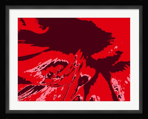 Framed Amaryllis Pistils up close on Red Print