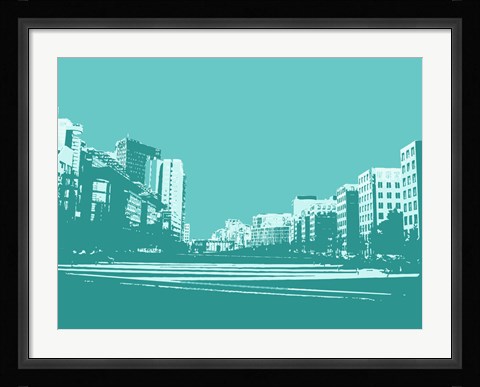 Framed City Block on Blue Print
