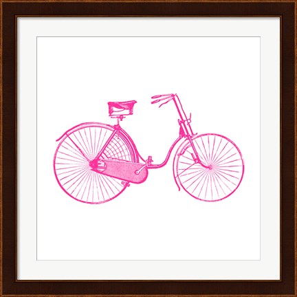 Framed Pink On White Bicycle Print