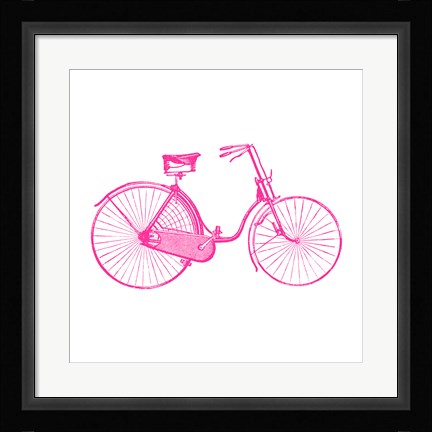 Framed Pink On White Bicycle Print