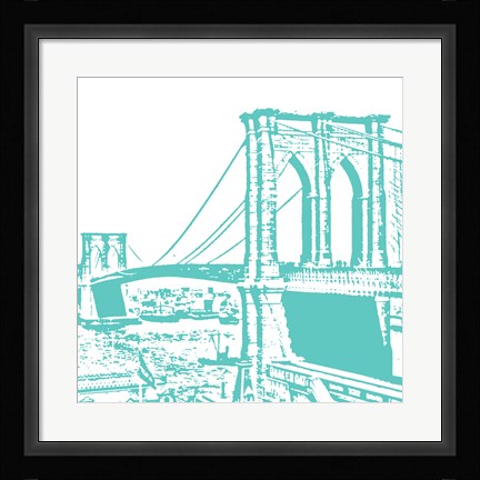 Framed Aqua Brooklyn Bridge Print