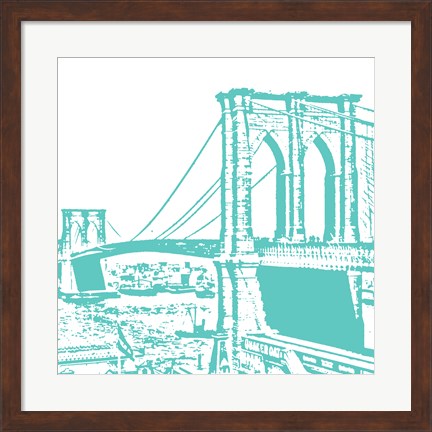 Framed Aqua Brooklyn Bridge Print