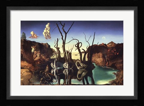 Framed Swans Reflecting Elephants, 1937 Print
