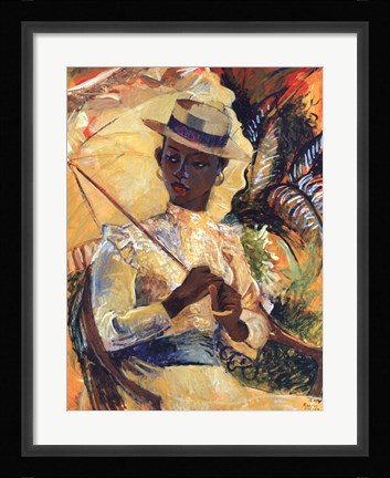 Framed Boater Hat with Parasol Print