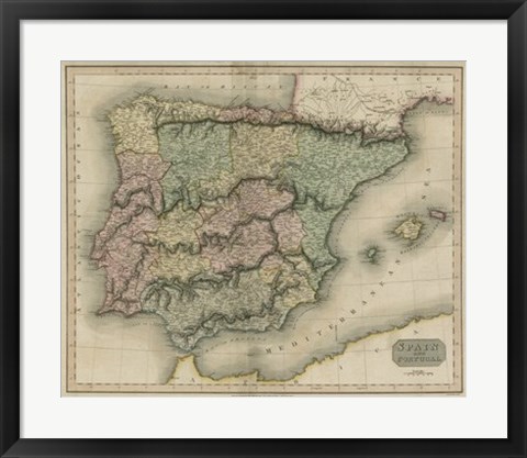 Framed Vintage Map of Spain &amp; Portugal Print