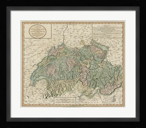 Framed Vintage Map of Switzerland Print