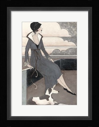 Framed Art Deco Lady With Dog Print