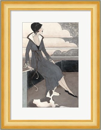 Framed Art Deco Lady With Dog Print