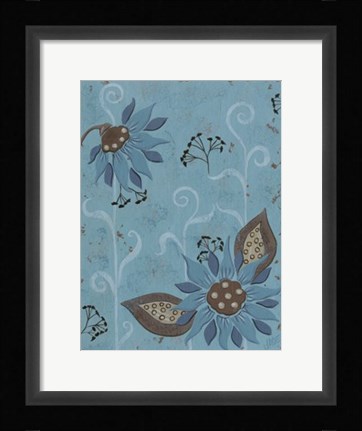 Framed Whimsical Blue Floral I Print