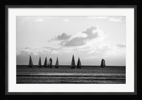 Framed Group of Sailboats Sailing in the Sea Print