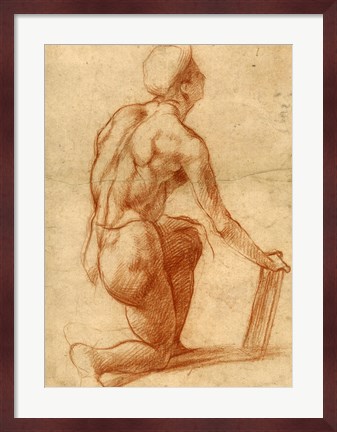 Framed Study of a Kneeling Figure Print
