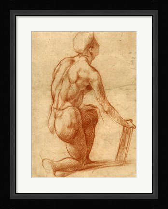 Framed Study of a Kneeling Figure Print