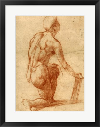 Framed Study of a Kneeling Figure Print