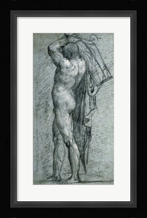 Framed Nude Man Carrying a Rudder on His Shoulder Print