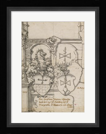 Framed Stained-Glass Design with Two Coats of Arms Print