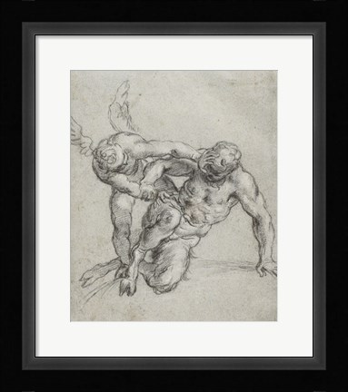 Framed Cupid Overpowering Pan Print
