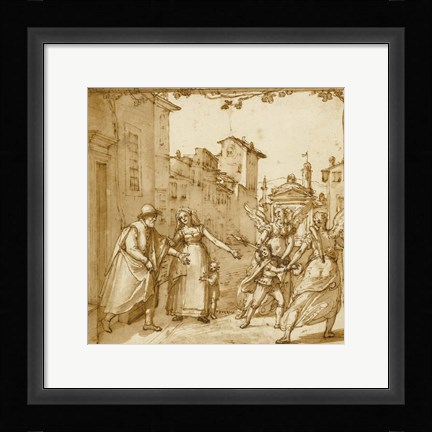 Framed Taddeo Leaving Home Escorted by Two Guardian Angels Print