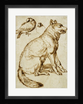 Framed Wolf and Two Doves Print