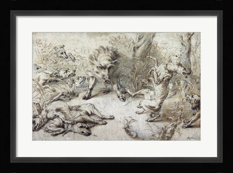 Framed Wild Boar at Bay Print