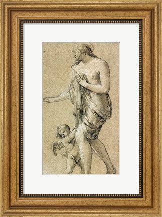 Framed Study of a Female Figure with a Putto Print
