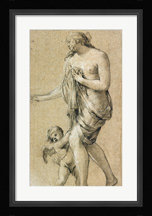 Framed Study of a Female Figure with a Putto Print