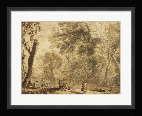 Framed Woodland Landscape with Nymphs and Satyrs Print