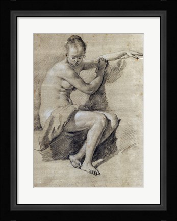 Framed Seated Female Nude Print