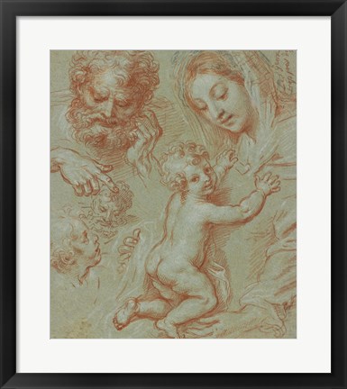 Framed Studies of the Madonna and Child and of Heads Print