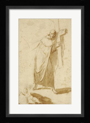 Framed Monk Carrying a Cross Print