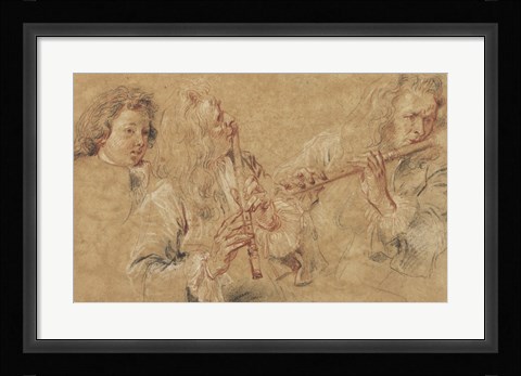 Framed Two Studies of Flutist and Head of a Boy Print