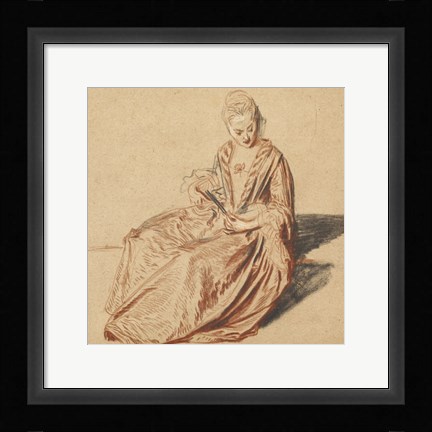 Framed Seated Woman with a Fan Print